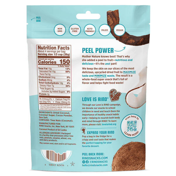 RIND Snacks Dark Cocoa Sea Salt Coconut Crisps, Keto-Friendly - RIND ...